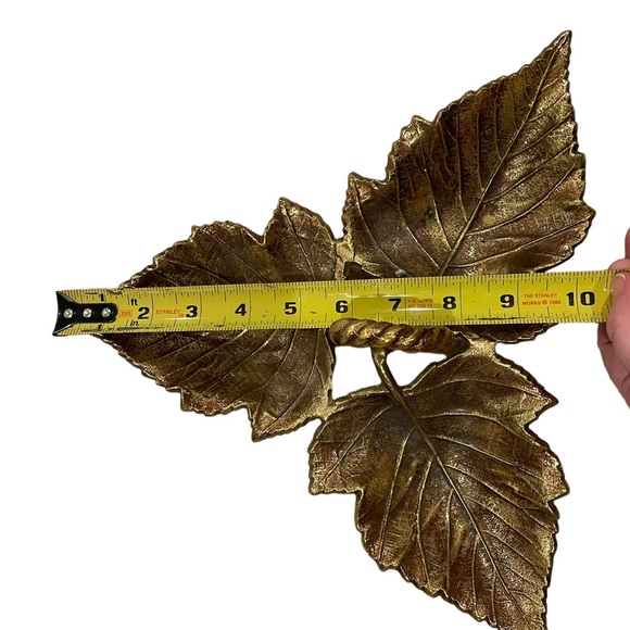 Cast Metal Veined Grape Leaf Trio Candy/Trinket Dish w/ Handle, Brass-color, EUC - Picture 9 of 9